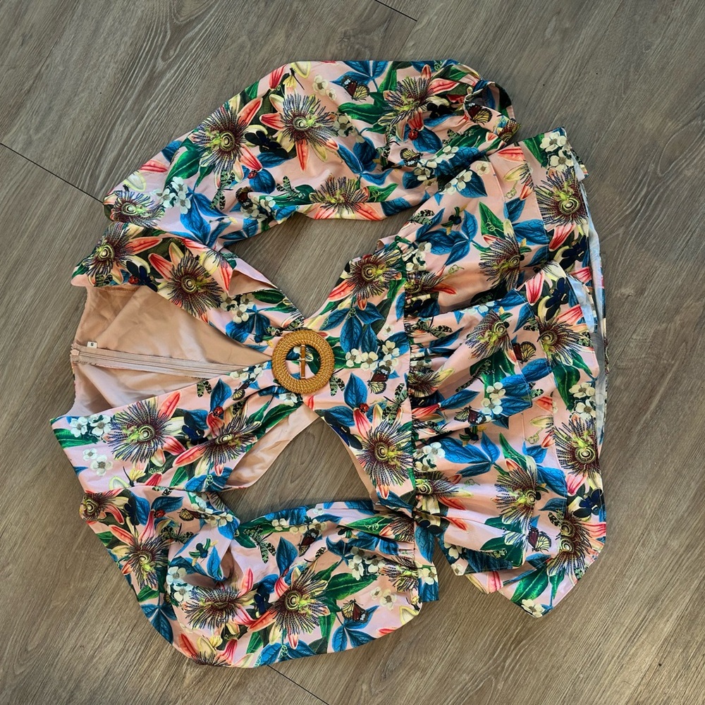 Floral Cutout Dress with Ruffle Sleeves